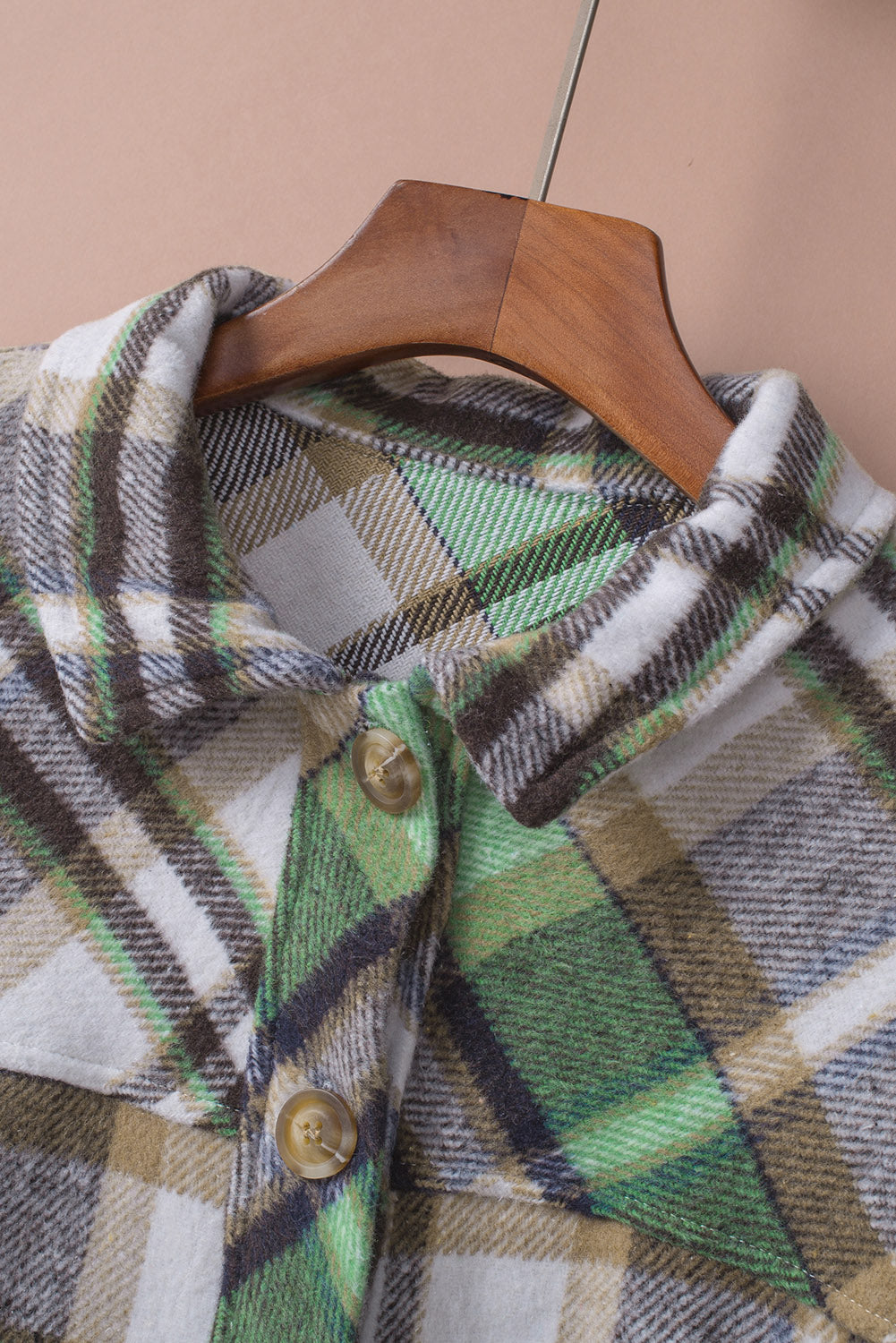 Green Plaid Shacket With Pocket