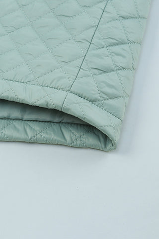 Green Quilted Pocketed Zip-Up Cropped Jacket