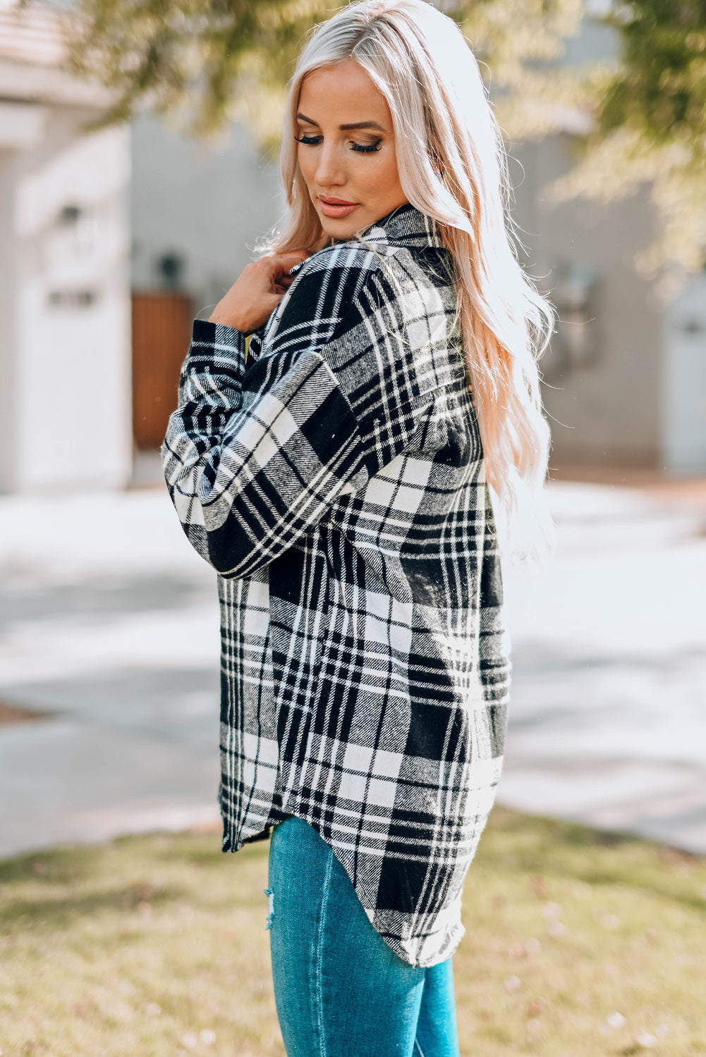 Grid Print Boyfriend Shacket