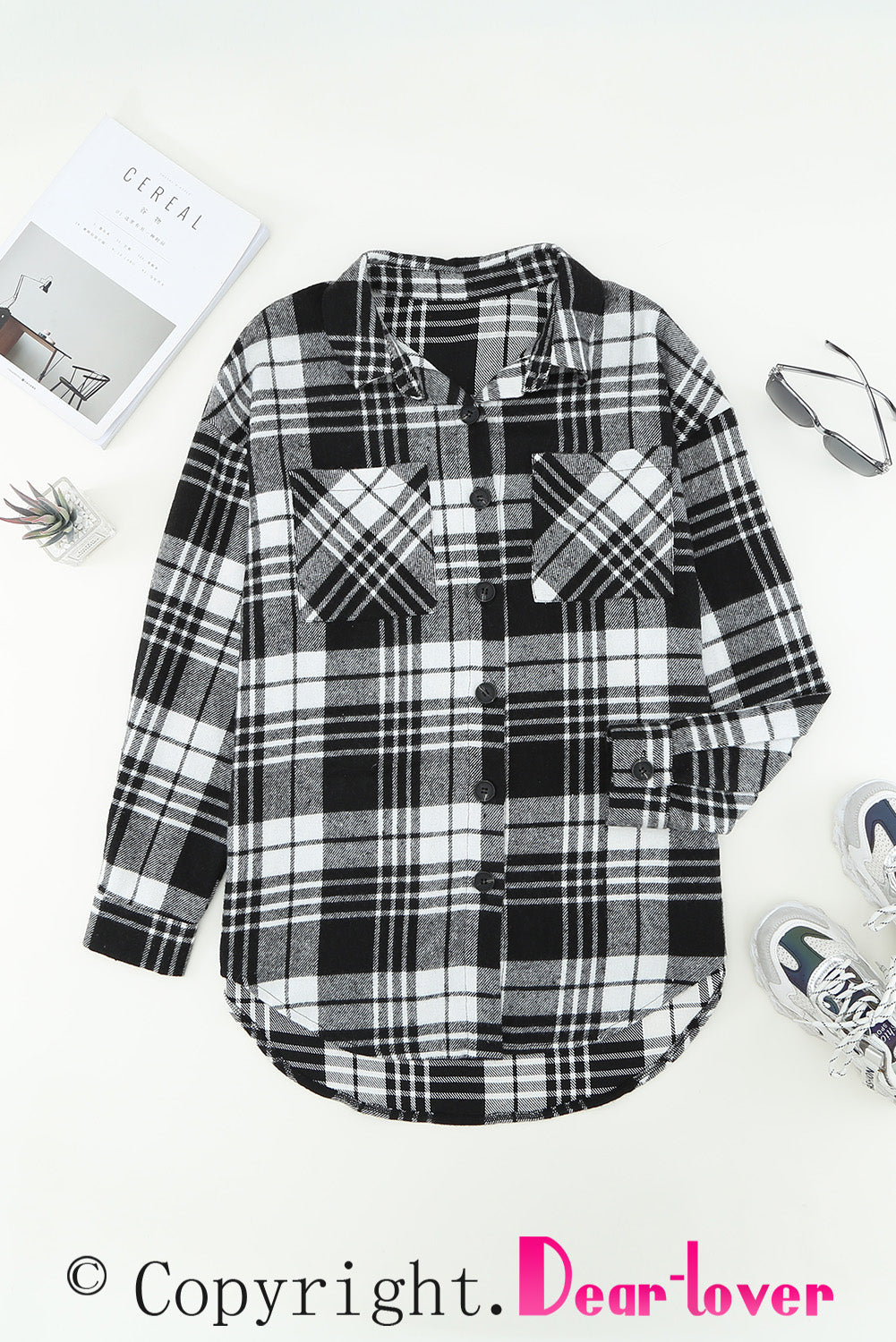 Grid Print Boyfriend Shacket