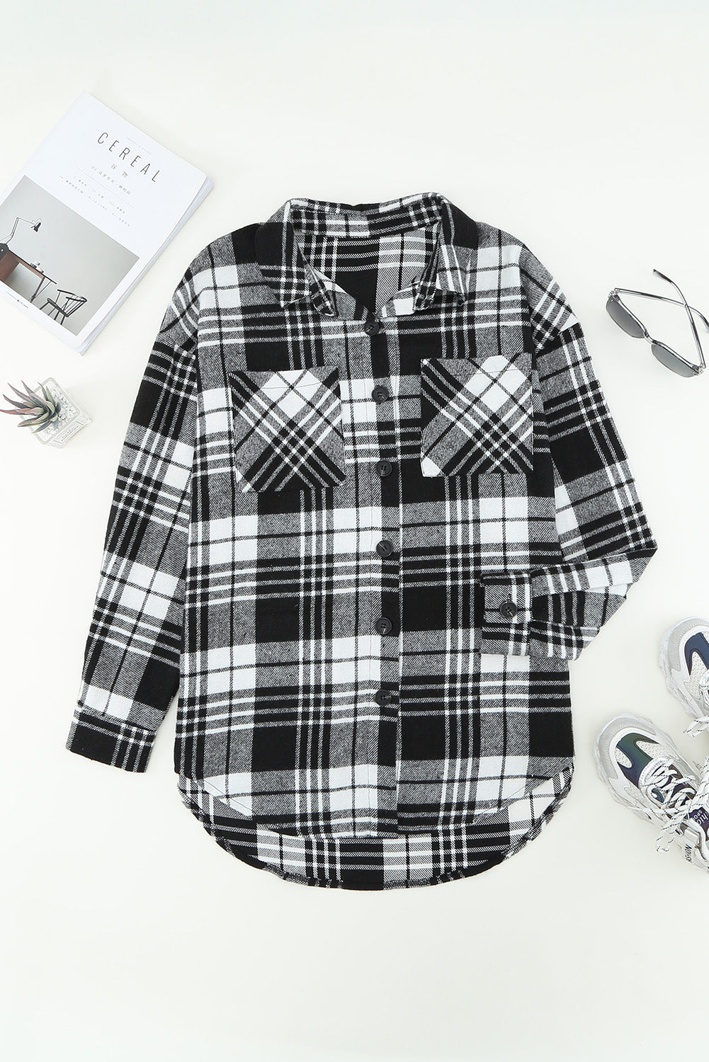 Grid Print Boyfriend Shacket