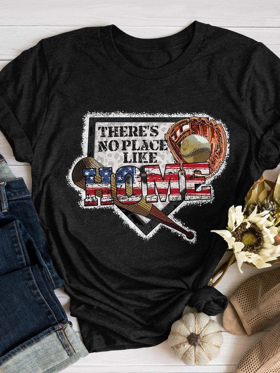 There's No Place Like Home Baseball Print Short Sleeve T-shirt