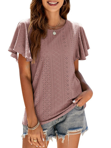 T-Shirt Cutout Tunika Rüschenärmel Casual Top 