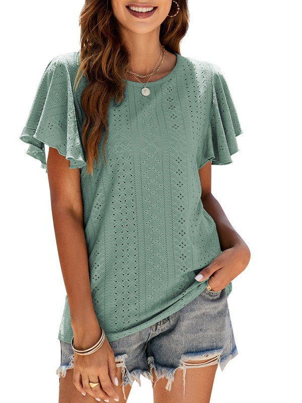 T-Shirt Cutout Tunic Ruffle Sleeve Casual Top