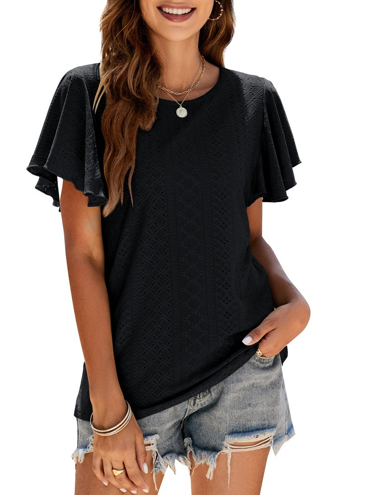 T-Shirt Cutout Tunic Ruffle Sleeve Casual Top