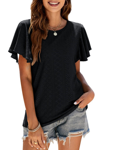 T-Shirt Cutout Tunic Ruffle Sleeve Casual Top