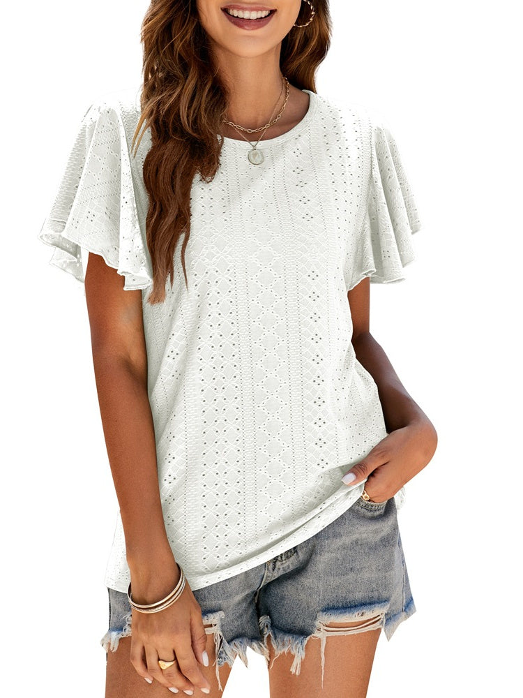 T-Shirt Cutout Tunic Ruffle Sleeve Casual Top