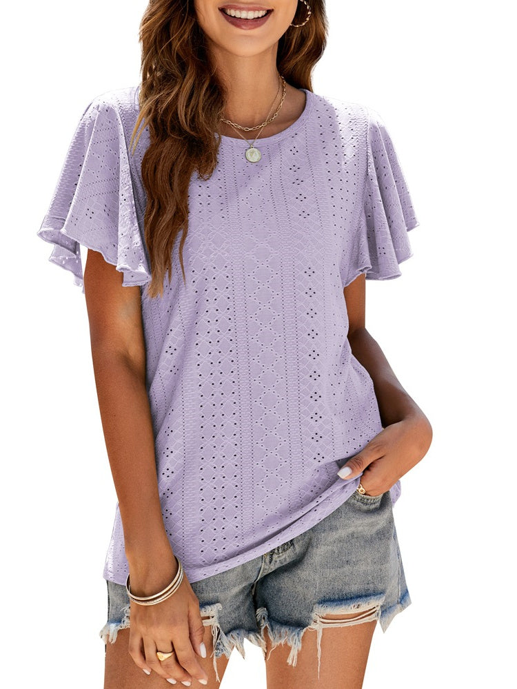 T-Shirt Cutout Tunika Rüschenärmel Casual Top 