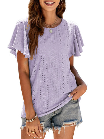 T-Shirt Cutout Tunic Ruffle Sleeve Casual Top