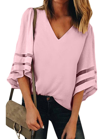 Three Quarter Sleeve Loose Chiffon Shirt Casual Top