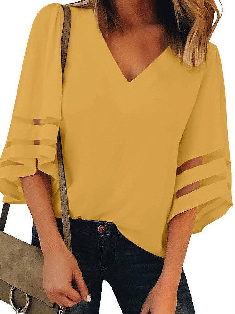 Three Quarter Sleeve Loose Chiffon Shirt Casual Top