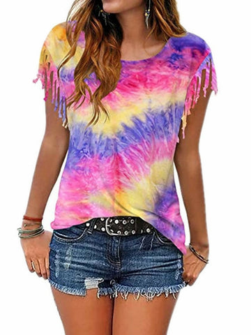 Tie Dye Burnt Fringe Short Sleeve T-Shirt