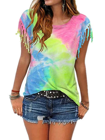 Tie Dye Burnt Fringe Short Sleeve T-Shirt