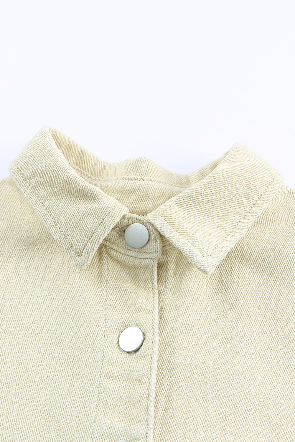 Khaki Cable Knit Sleeves Raw Hem Denim Jacket