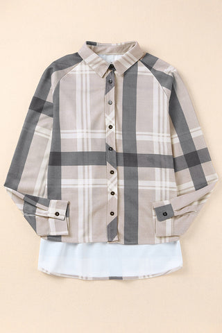 Khaki High Low Brushed Plaid Oversize Shacket