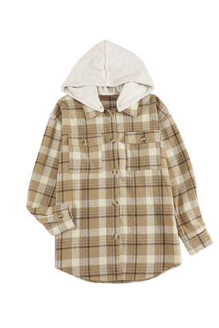 Khaki Khaki Plaid Shirt Hooded Jacket