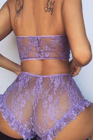 Lace Mesh Print Tube See Through Sleeveless Lingerie Set