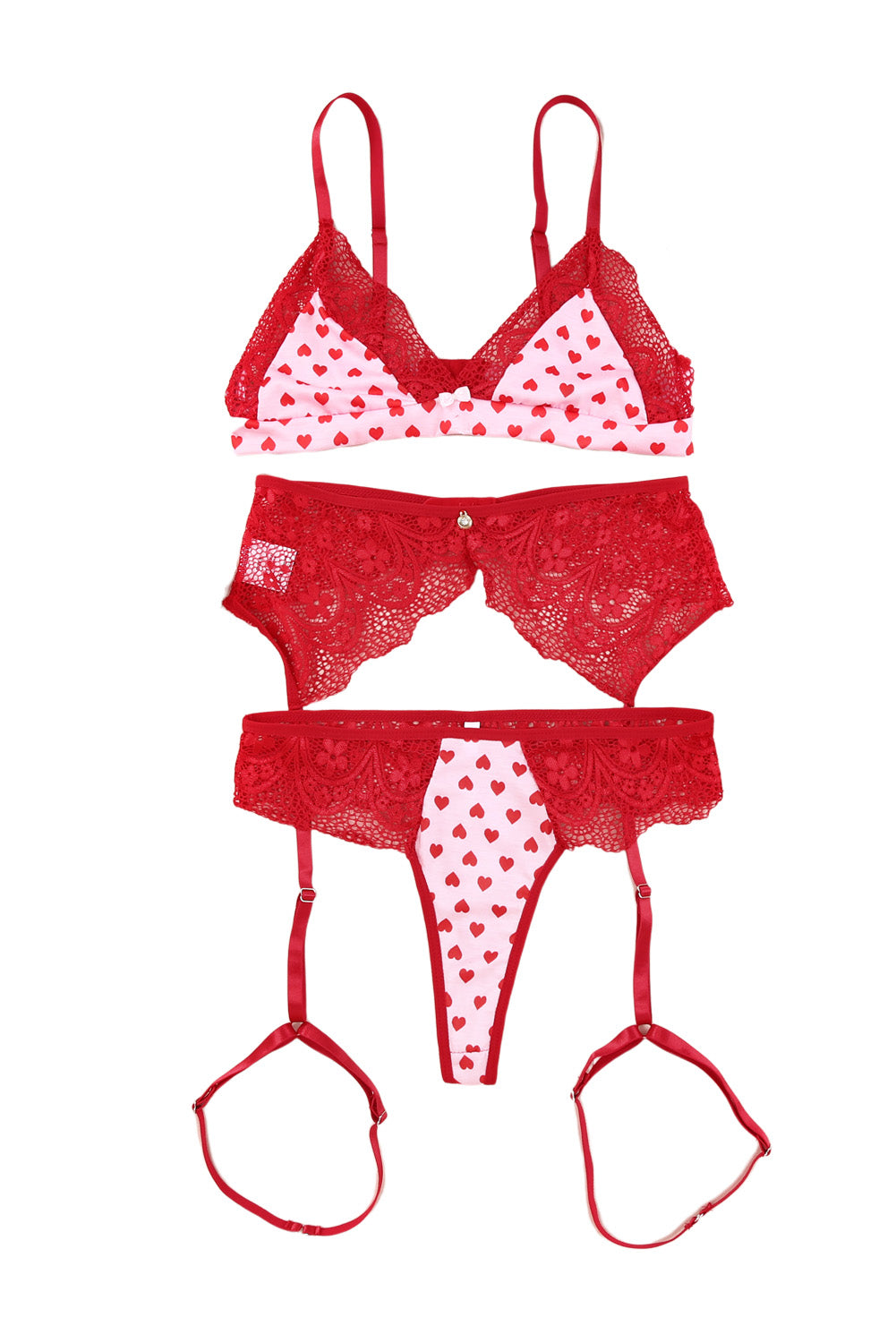 Ensemble de lingerie Saint-Valentin à imprimé cœur et bordure en dentelle