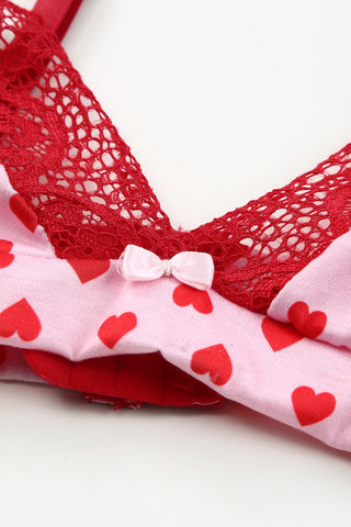 Ensemble de lingerie Saint-Valentin à imprimé cœur et bordure en dentelle