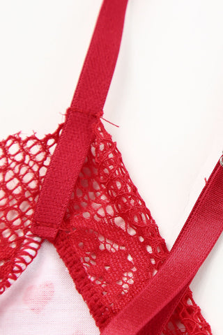 Ensemble de lingerie Saint-Valentin à imprimé cœur et bordure en dentelle