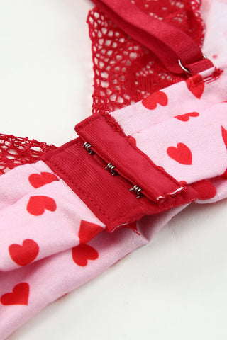 Ensemble de lingerie Saint-Valentin à imprimé cœur et bordure en dentelle