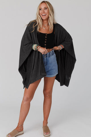 Lace Trim Ribbed Oversize Kimono