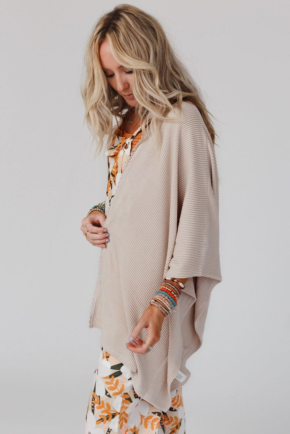 Lace Trim Ribbed Oversize Kimono