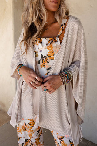 Lace Trim Ribbed Oversize Kimono