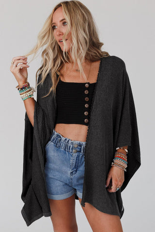 Lace Trim Ribbed Oversize Kimono