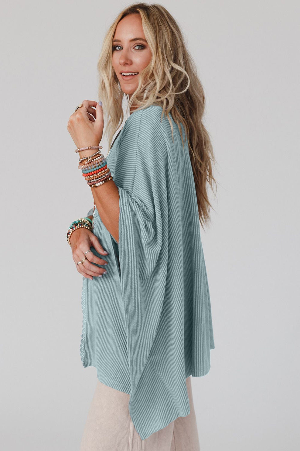 Lace Trim Ribbed Oversize Kimono