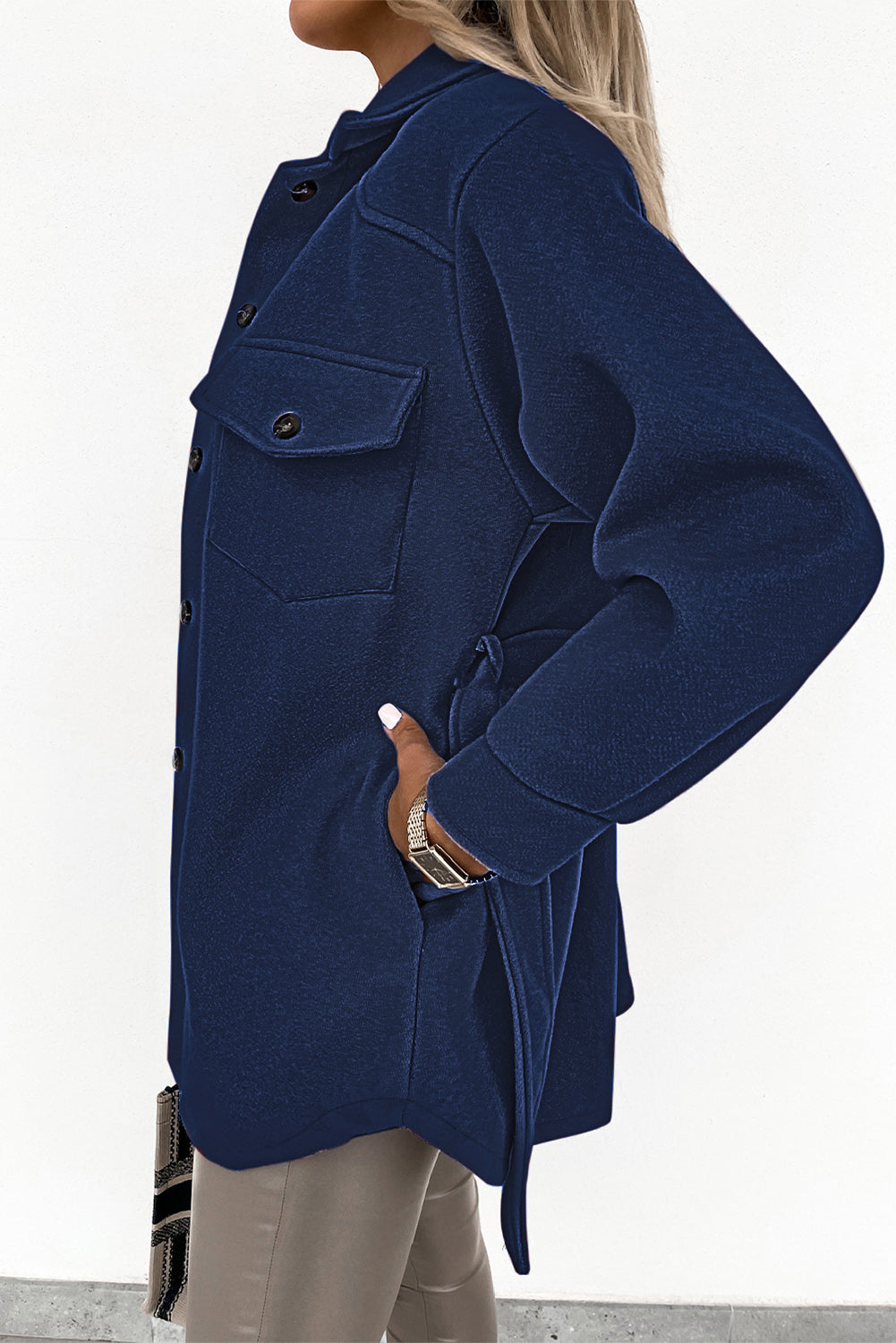 Lapel Button-Down Coat With Chest Pockets