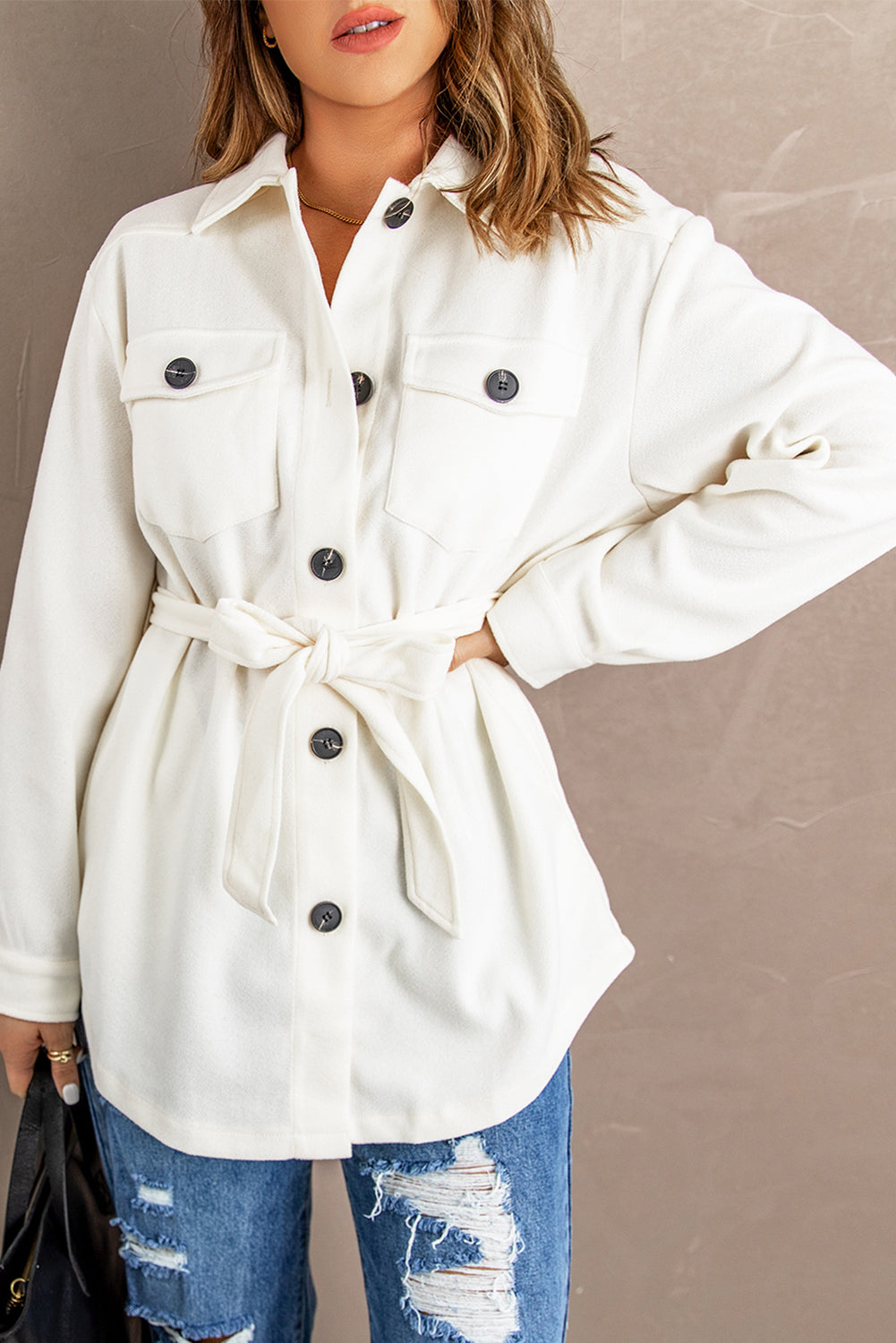 Lapel Button-Down Coat With Chest Pockets