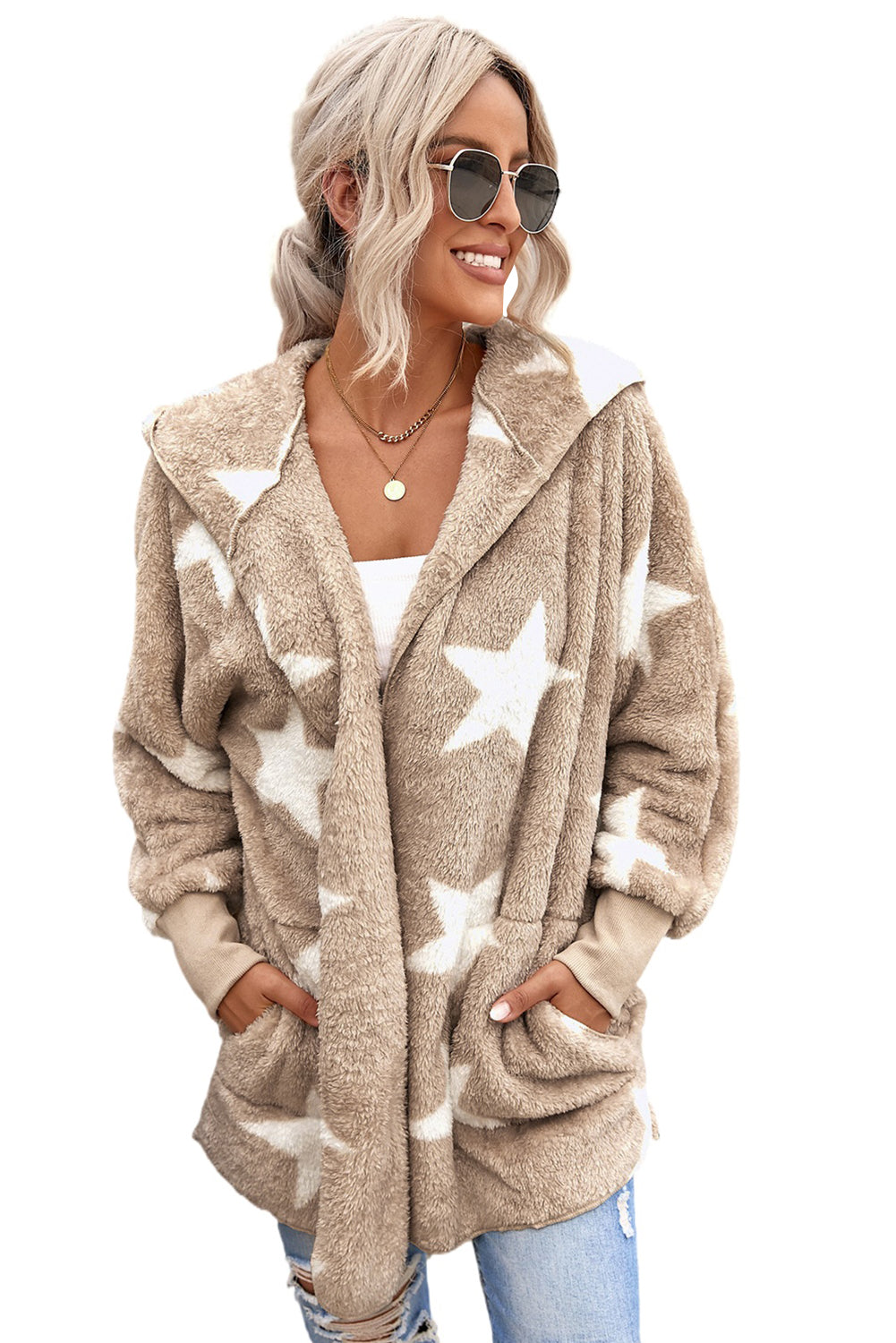 Lapel Collar Scatter Star Fuzzy Coat