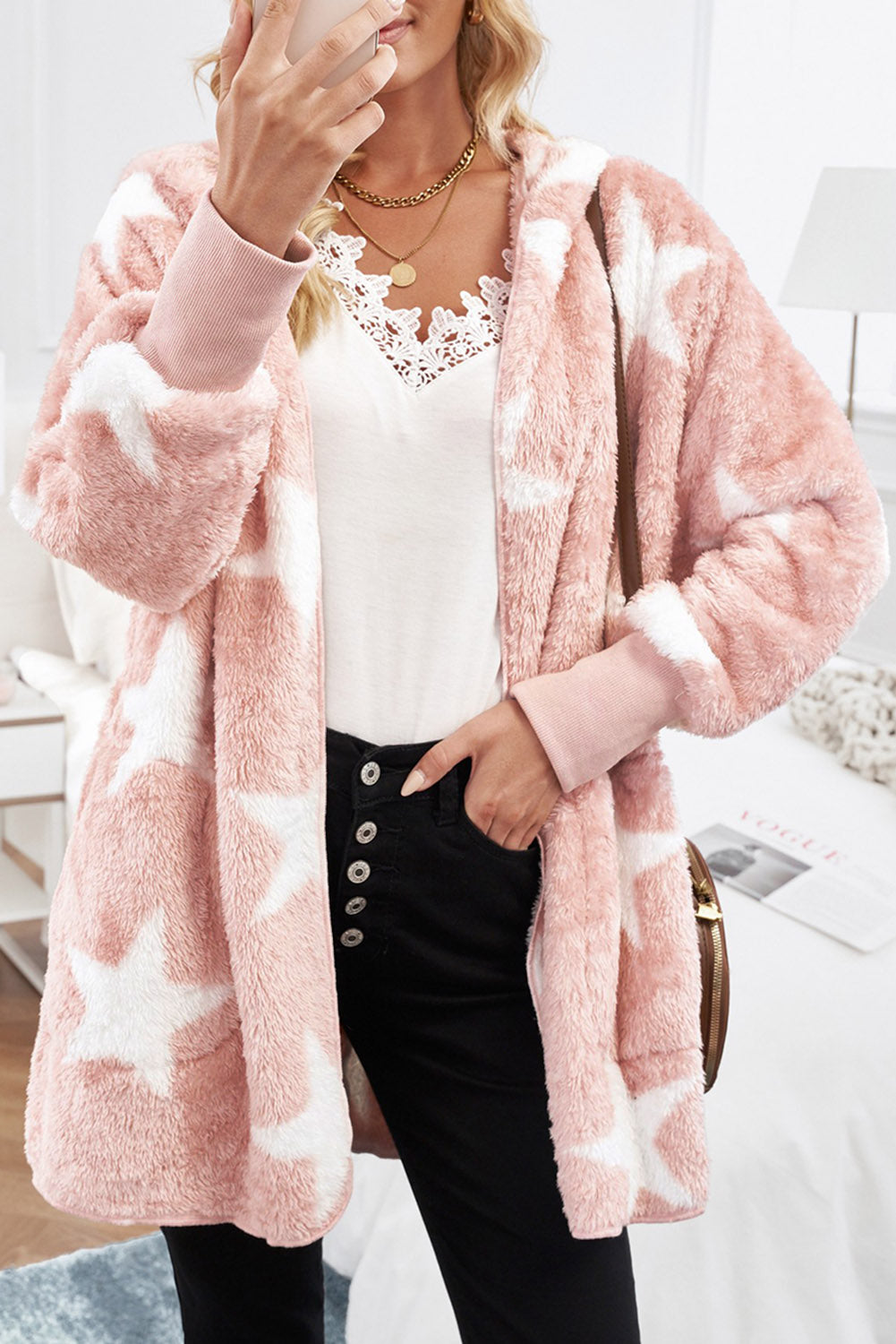 Lapel Collar Scatter Star Fuzzy Coat