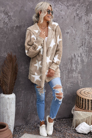 Lapel Collar Scatter Star Fuzzy Coat