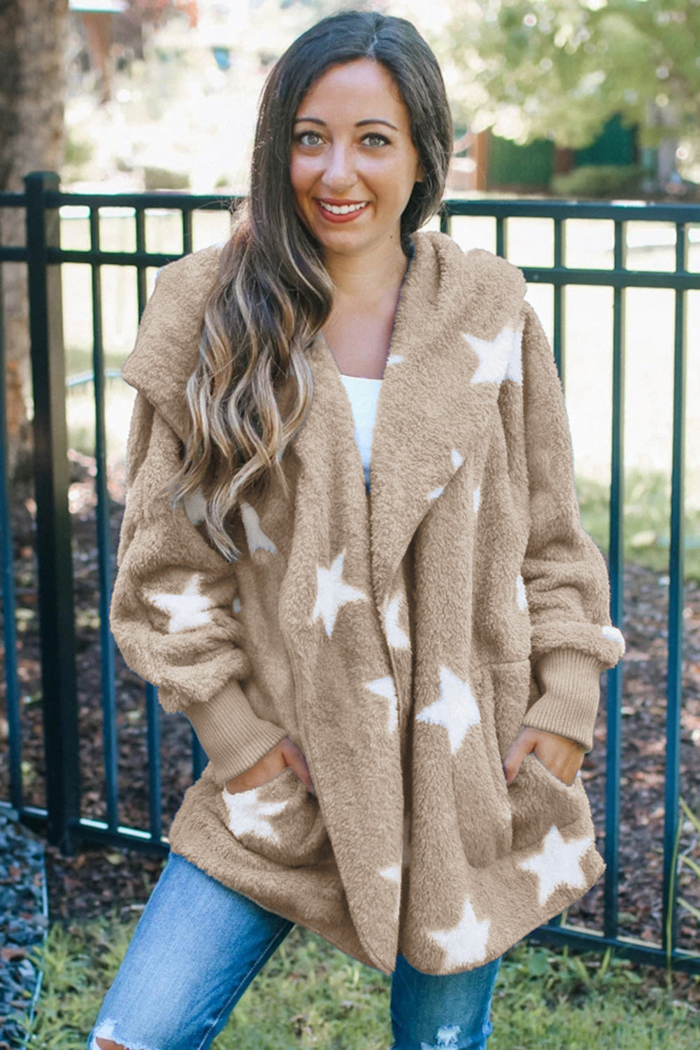 Lapel Collar Scatter Star Fuzzy Coat