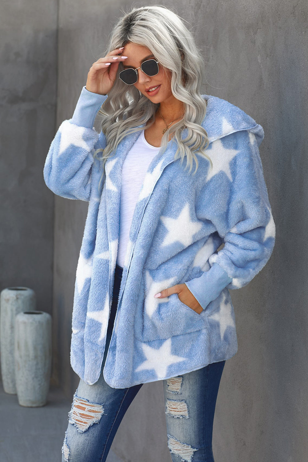 Lapel Collar Scatter Star Fuzzy Coat