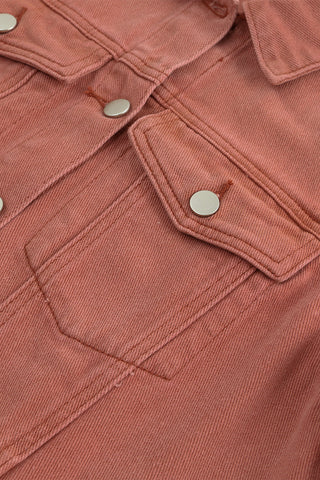 Lapel Distressed Raw Hem Buttons Denim Jacket