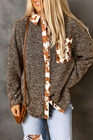 Leopard Cow Print Patchwork Buttoned Shirt Jacket