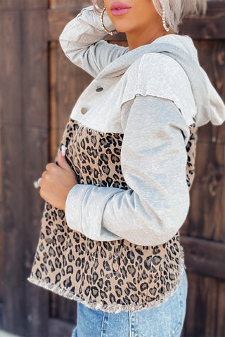 Leopard Denim French Terry Hooded Jacket