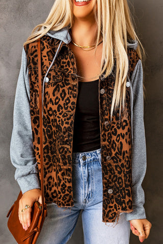 Leopard Leopard Ripped Hooded Denim Jacket