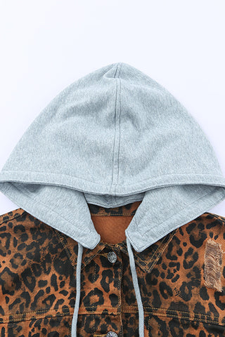 Leopard Leopard Ripped Hooded Denim Jacket