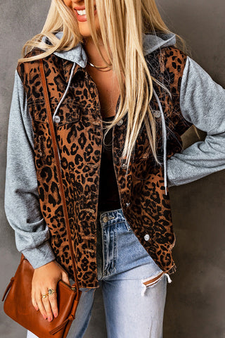 Leopard Leopard Ripped Hooded Denim Jacket