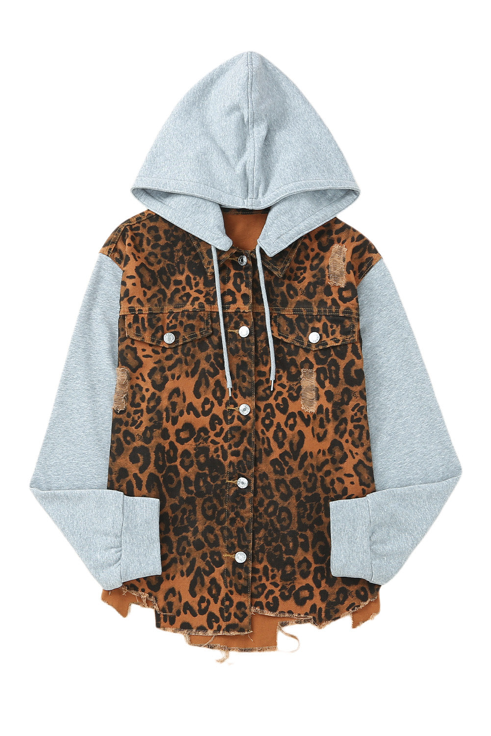 Leopard Leopard Ripped Hooded Denim Jacket