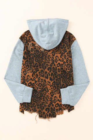 Leopard Leopard Ripped Hooded Denim Jacket