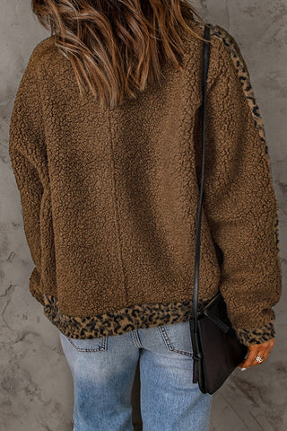 Leopard Patchwork Pocketed Sherpa Jacket