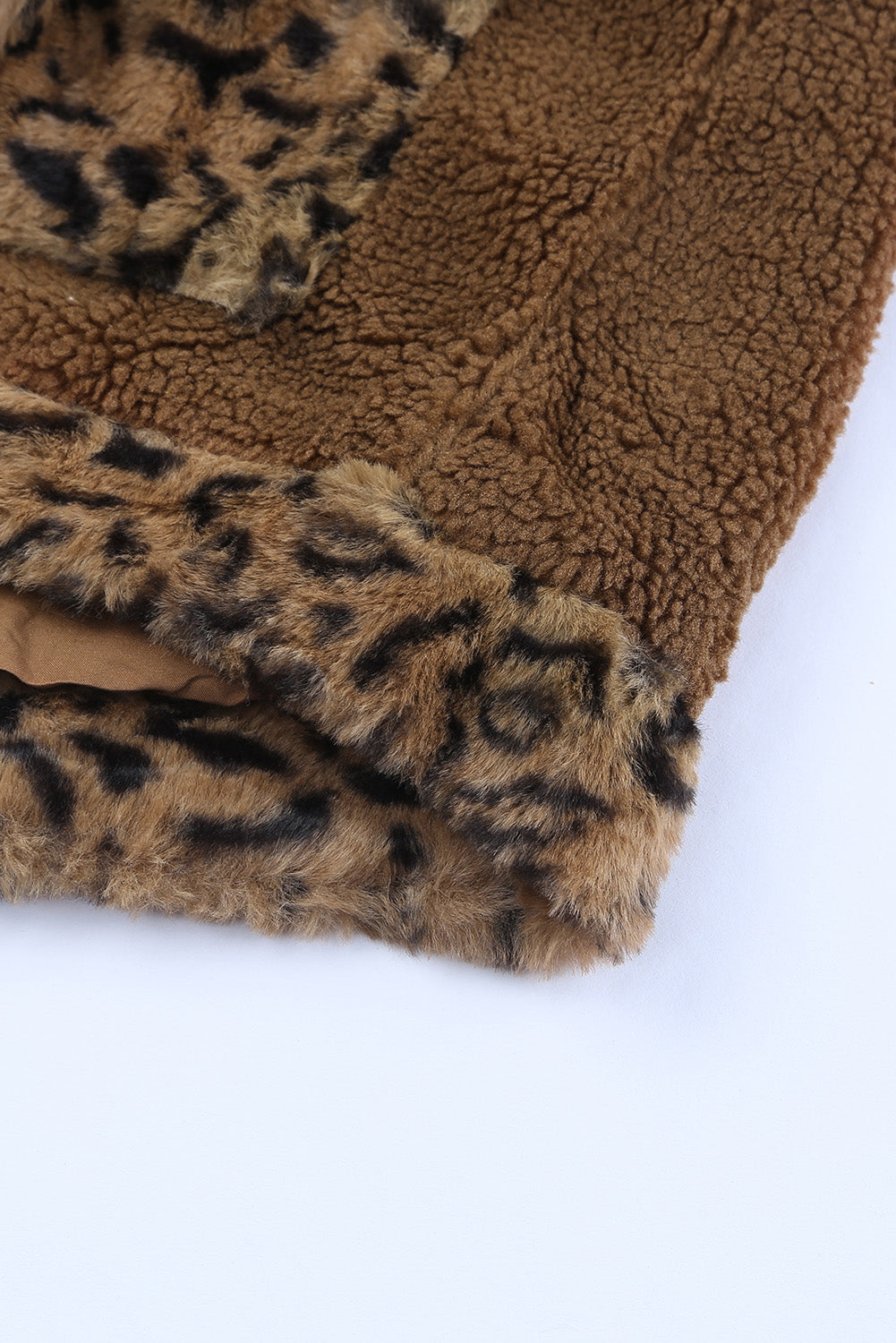 Leopard Patchwork Pocketed Sherpa Jacket