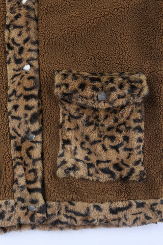 Leopard Patchwork Pocketed Sherpa Jacket