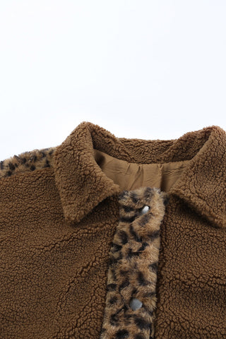 Leopard Patchwork Pocketed Sherpa Jacket