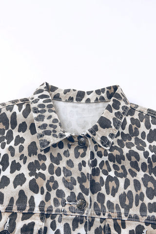 Leopard Print Button Up Denim Jacket